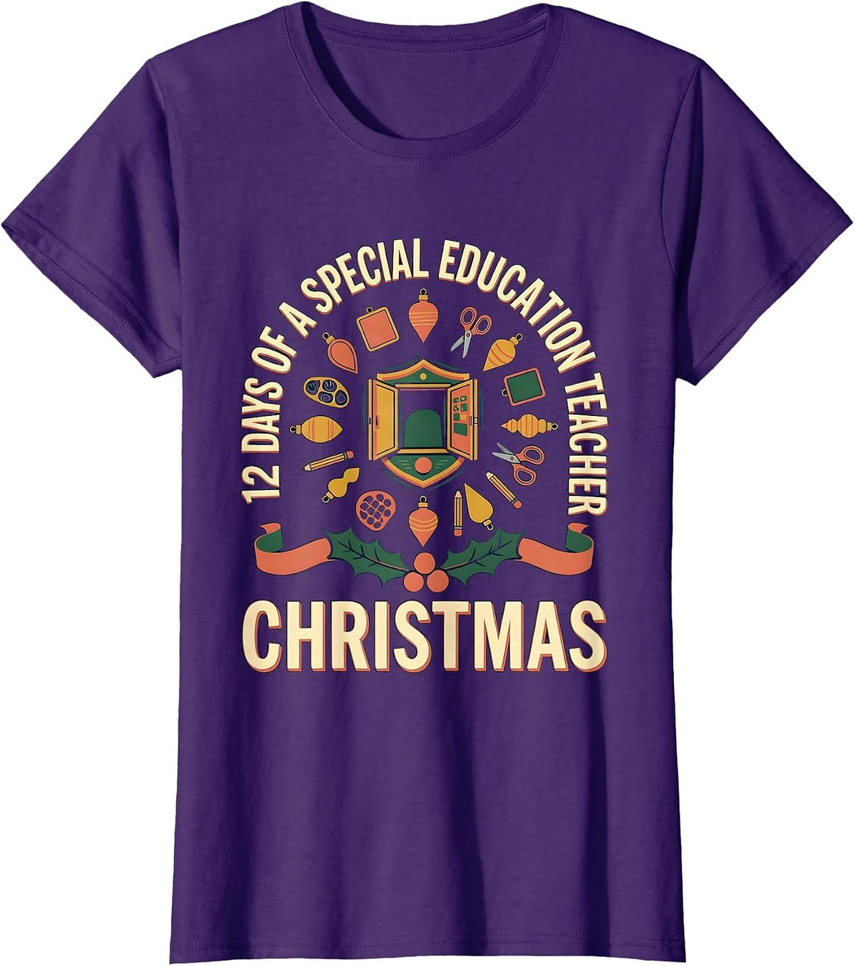 Women's 12 Days Of A Special Education Teacher Christmas Special Ed T-Shirt - Purple