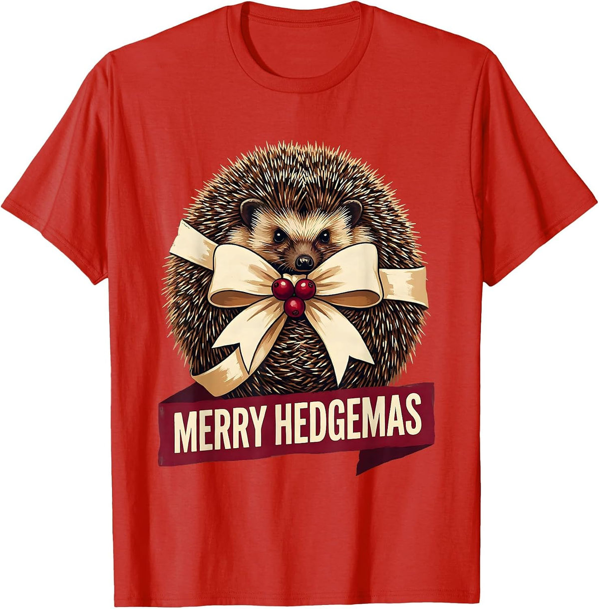 Men's Merry Hedgemas Cute Hedgehog Christmas Humor Novelty Gift T-Shirt - Red