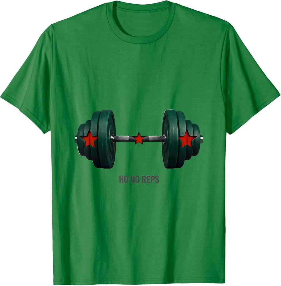 Men's Ho Ho Reps Funny Christmas Weightlifting Gym Workout Fitness T-Shirt - Kelly Green