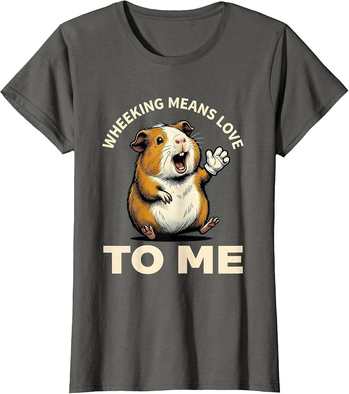 Women's Wheeking Means Love To Me Retro Cartoon Guinea Pig Humor T-Shirt - Asphalt Grey
