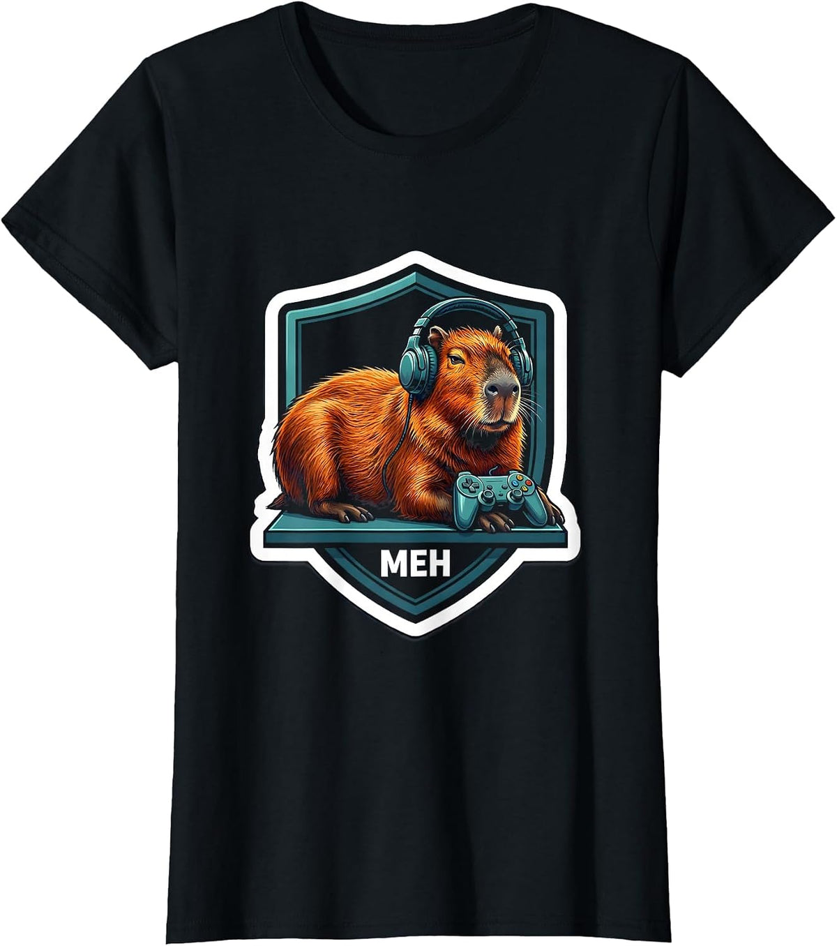 Women's Meh Funny Capybara Gamer Meme Humor Video Games T-Shirt - Black