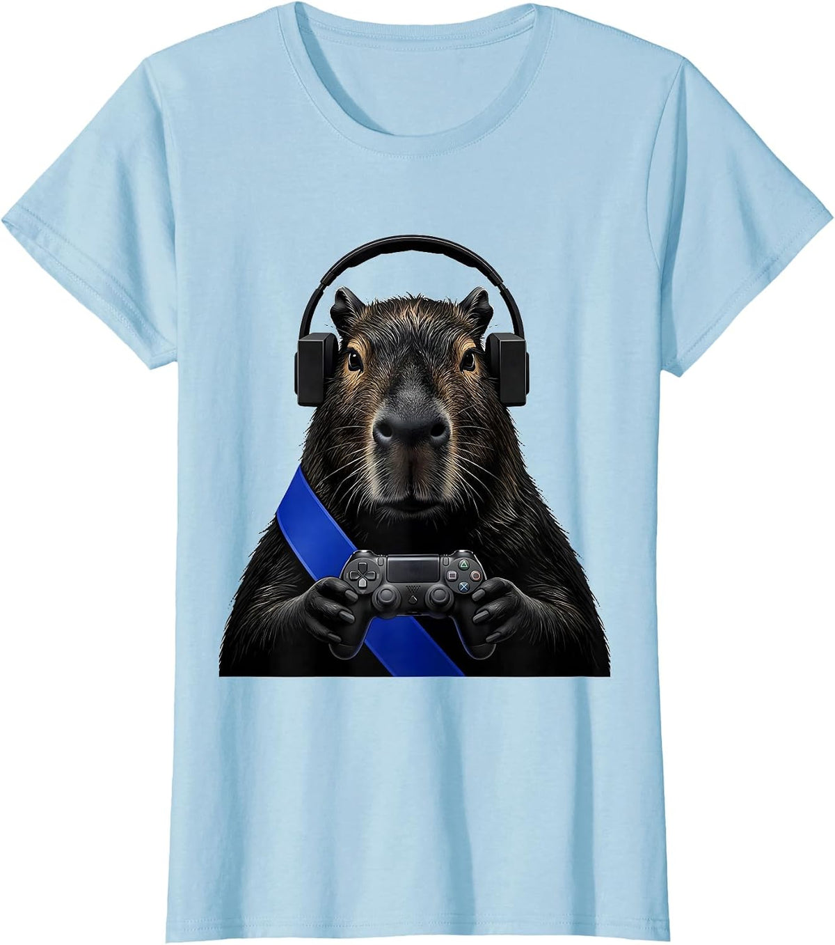 Women's Capybara Gamer Bruh Meme Humor Retro T-Shirt - Baby Blue