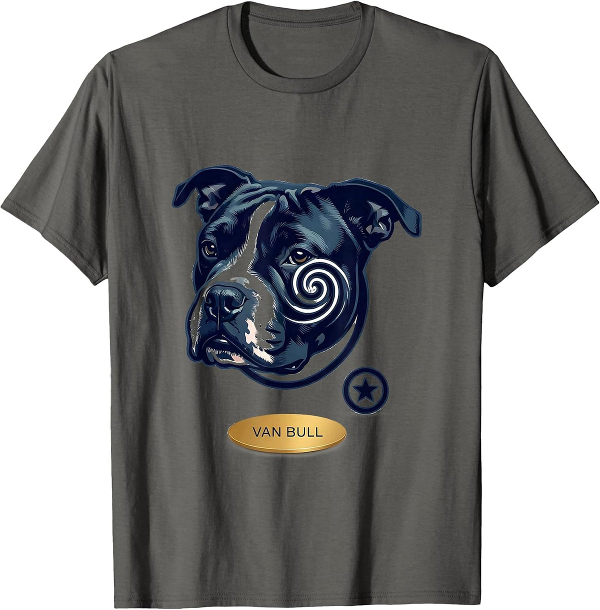 Men's Van Bull Minimalist Bull Terrier Van Gogh Starry Night Breed T-Shirt - Asphalt Grey