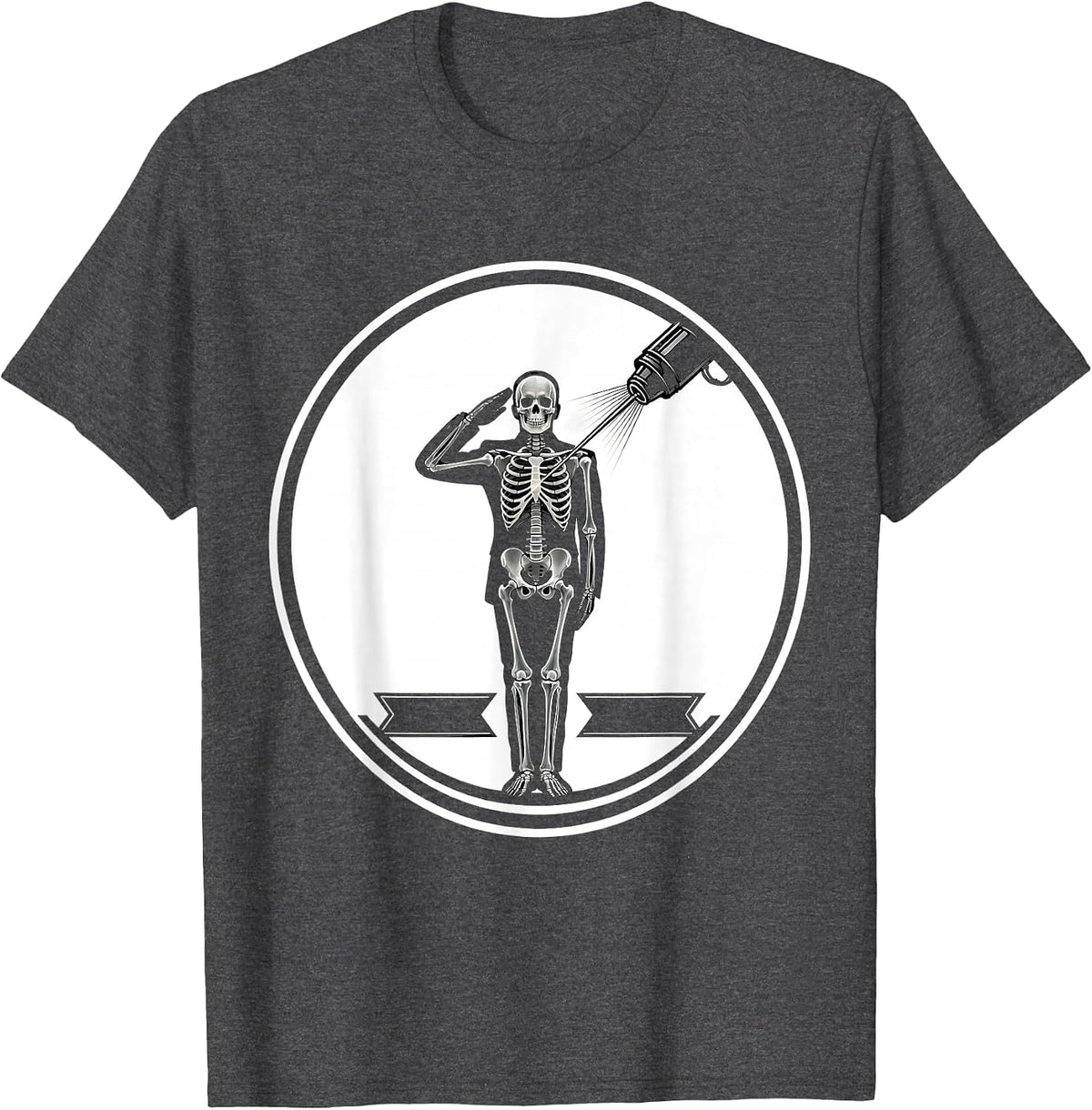 Men's Skeleton Salute Radiology Tech Halloween Humor T-Shirt - Dark Heather Grey
