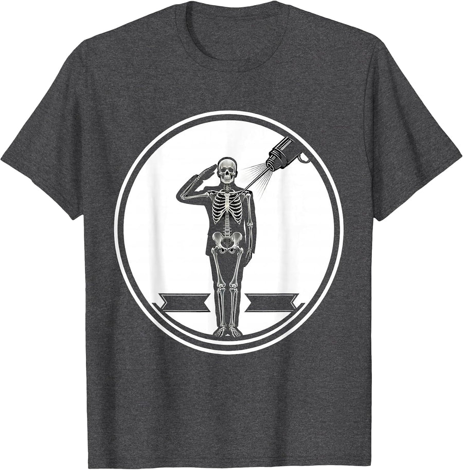 Men's Skeleton Salute Radiology Tech Halloween Humor T-Shirt - Dark Heather Grey
