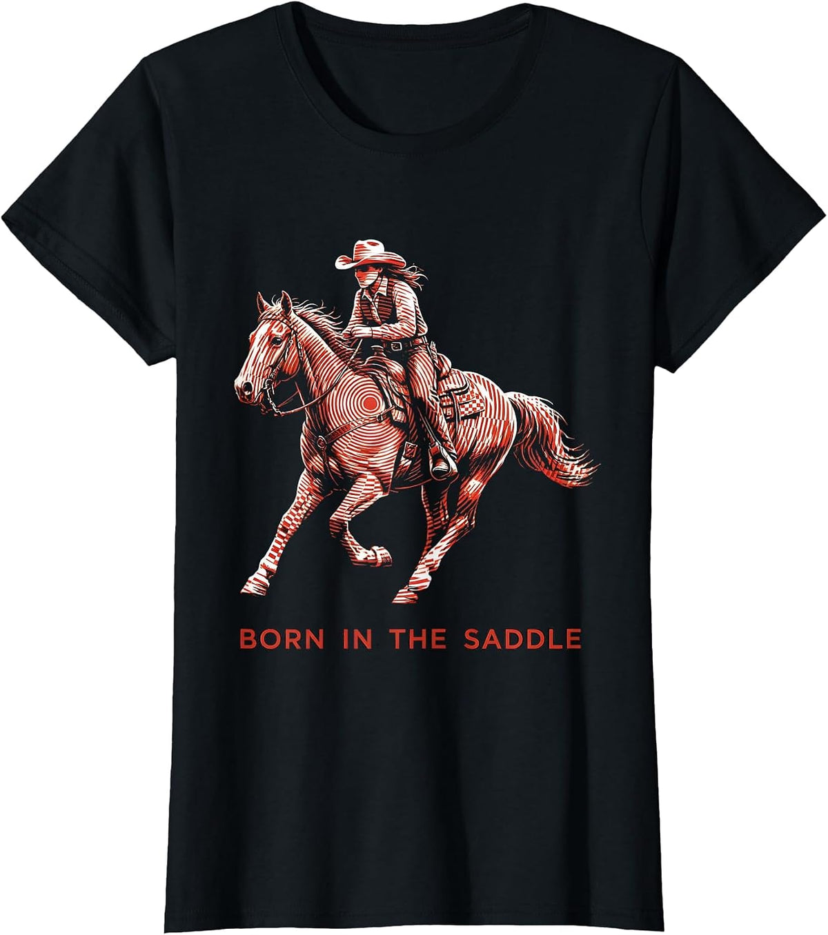 Women's Born in the Saddle Cowgirl Riding Design T-Shirt - Black