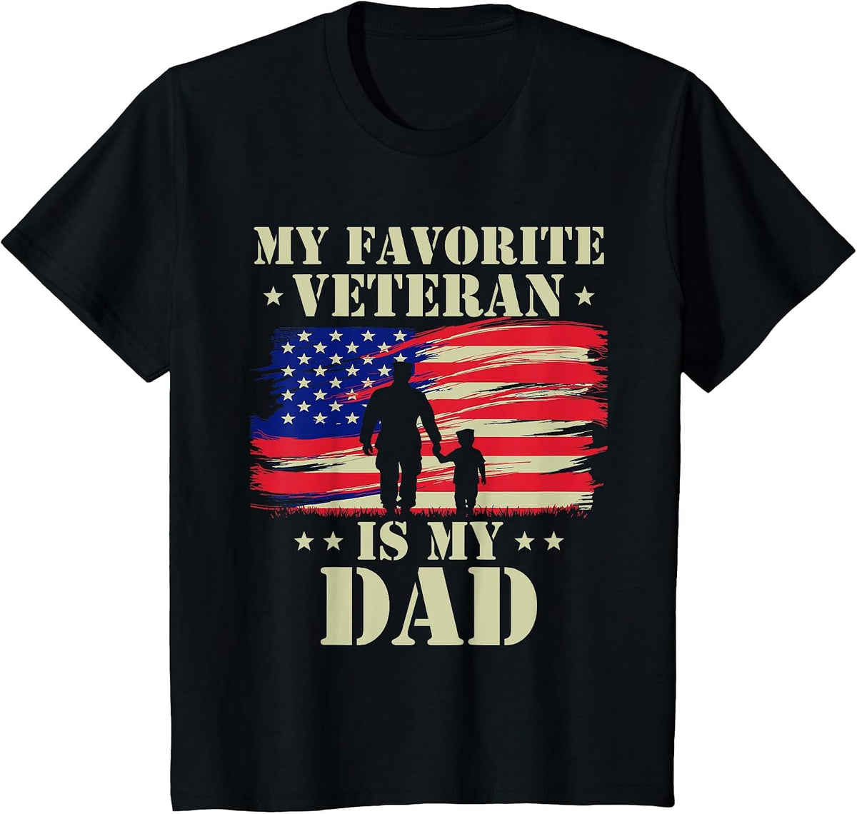 Father Veterans Day My Favorite Veteran is My Dad Proud Kids T-Shirt - Black
