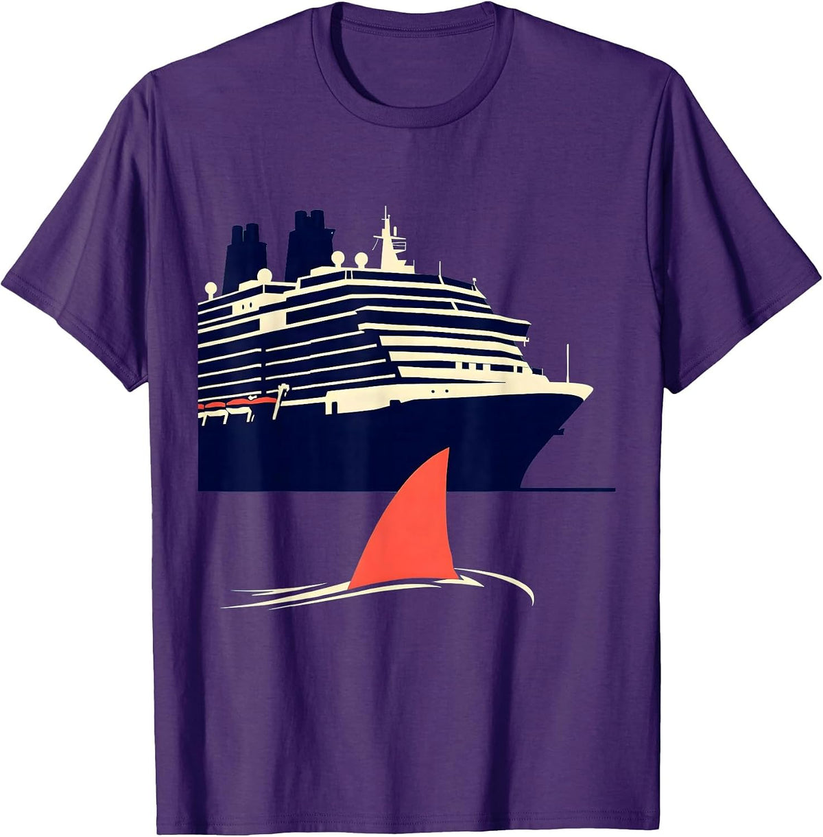 Men's Shark Fin Circling Cruise Ship Graphic T-Shirt - Purple