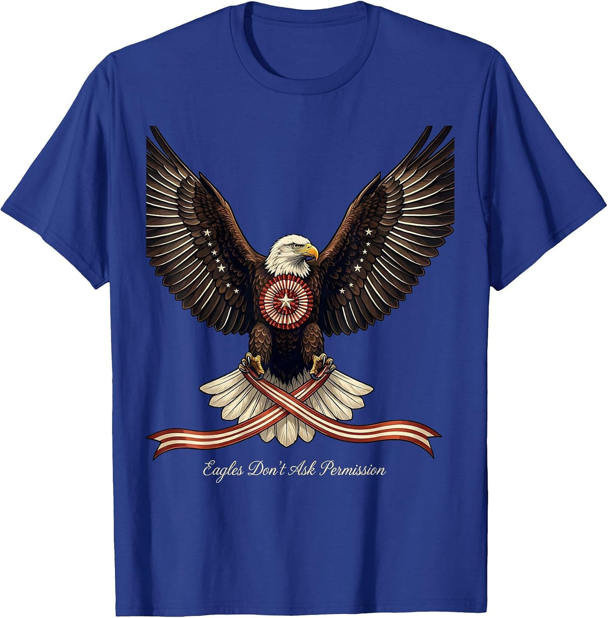 Men's American Flag Eagle Eagles Dont Ask Permission T-Shirt - Royal Blue