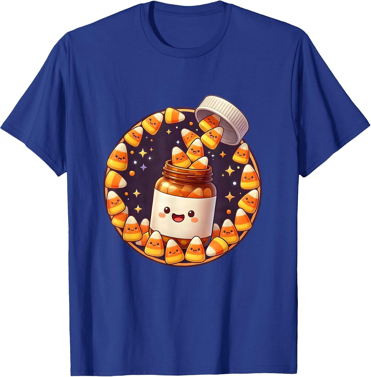 Halloween Candy Corn Prescription Bottle Design T-Shirt - Royal Blue