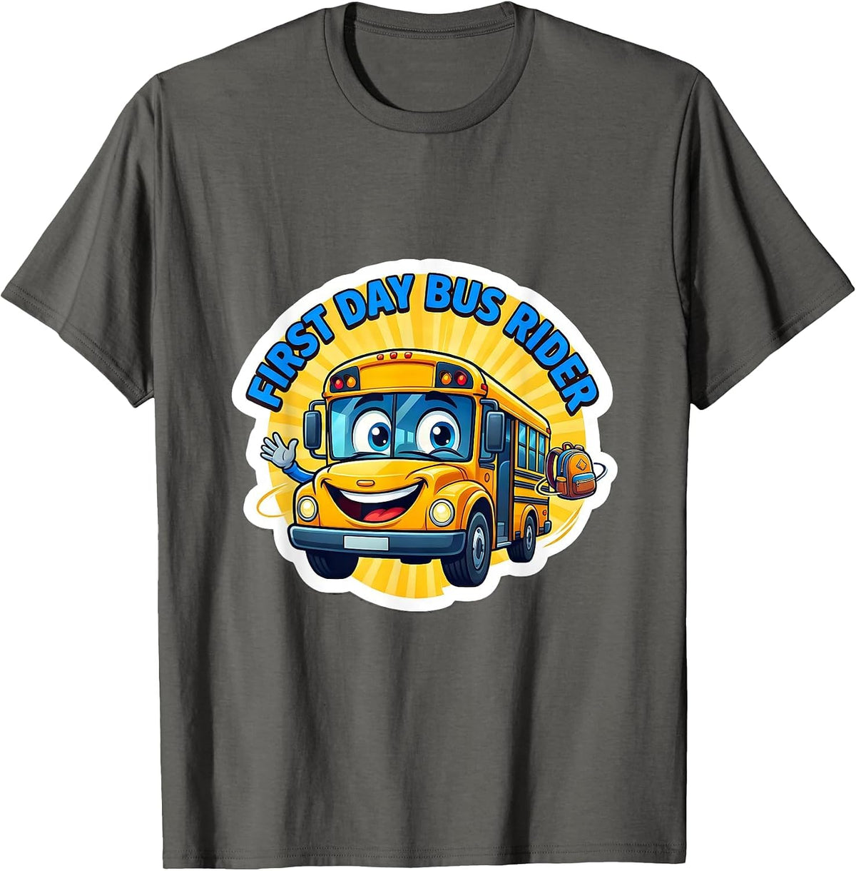 First Day Bus Rider Cute School Bus Driver Kids Novelty T-Shirt - Asphalt Grey