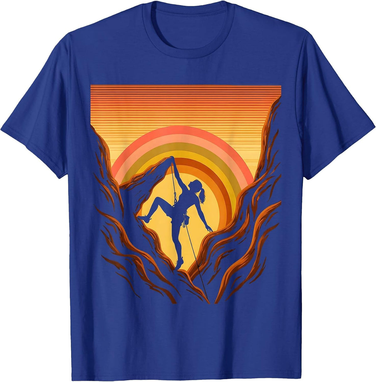 Rock Climber Reaching for the Summit Graphic T-Shirt - Royal Blue