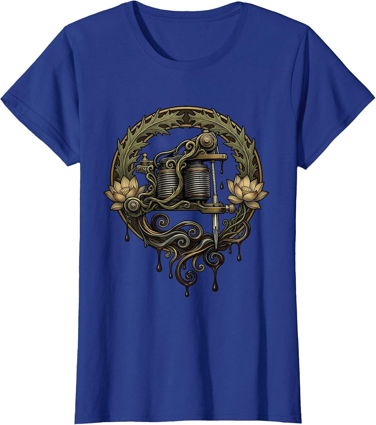 Women's Tattoo Machine Dripping Ink Graphic Design T-Shirt - Royal Blue