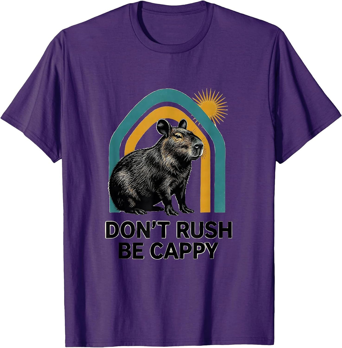 Men's Don't Rush, Be Cappy Funny Capybara Meme Animal Humor T-Shirt - Purple