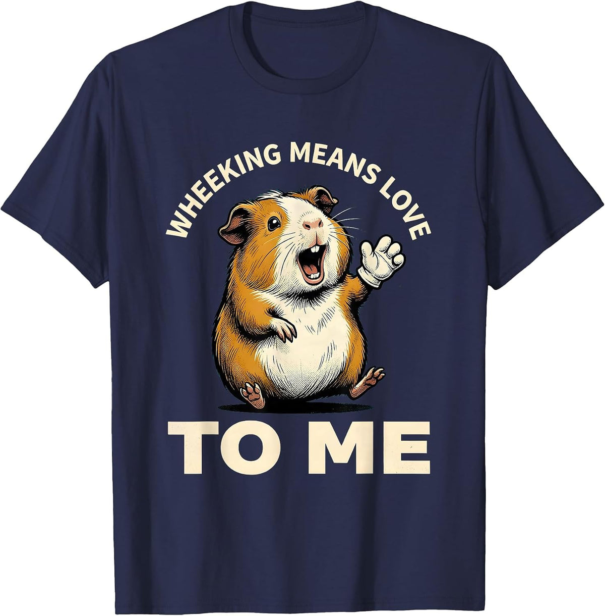Men's Wheeking Means Love To Me Retro Cartoon Guinea Pig Humor T-Shirt - Navy Blue