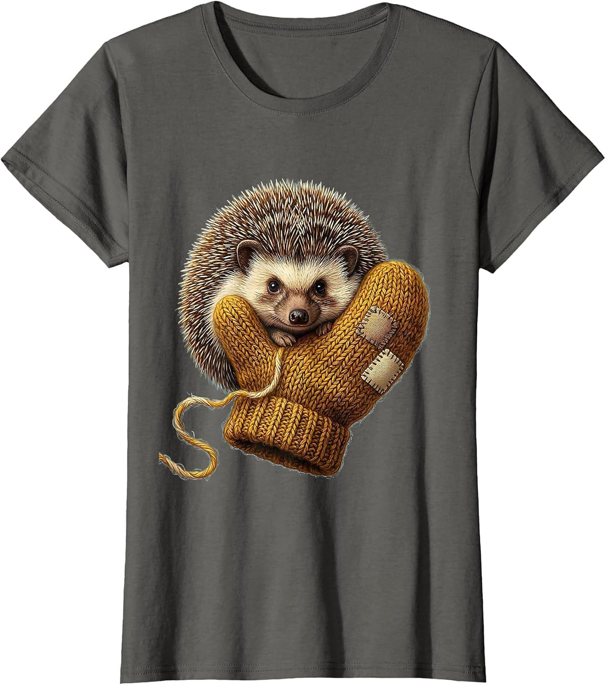 Women's Plump Hedgehog In Mitten Cute Animal Lover Gift T-Shirt - Asphalt Grey