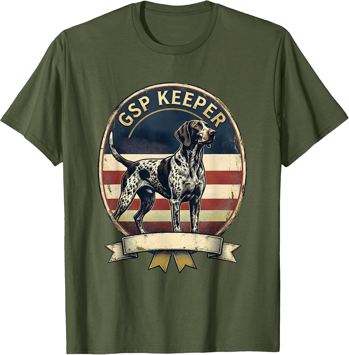 Men's GSP Keeper Patriotic German Shorthaired Pointer Dog Lover T-Shirt - Olive Green