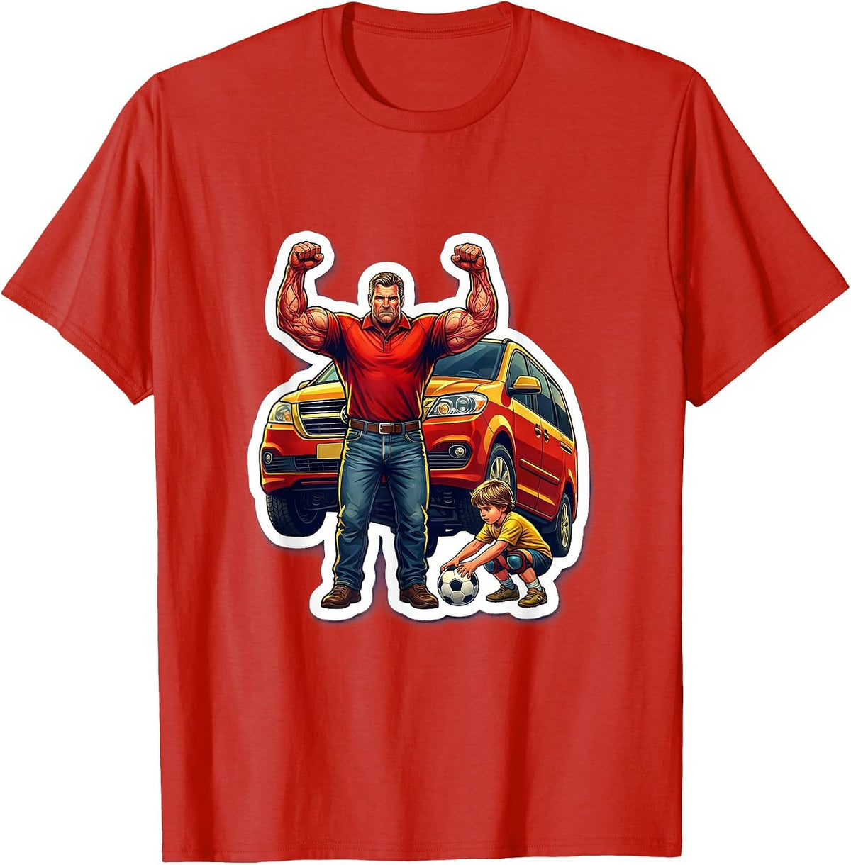 Men's Super Dad Minivan Lift Soccer Hero Graphic T-Shirt - Red