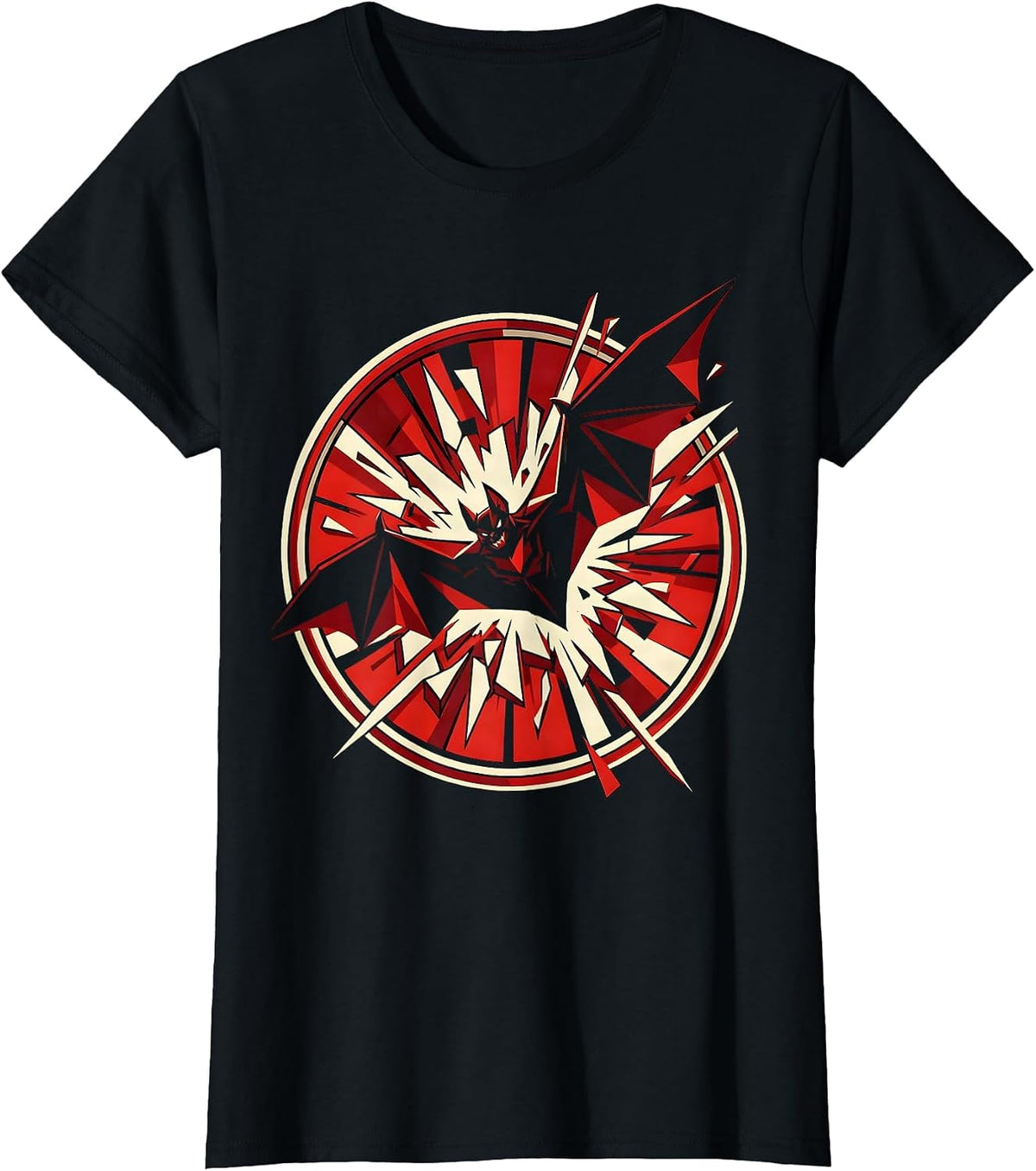 Punk Bat Shattering Glass Dark Art Design T-Shirt - Black