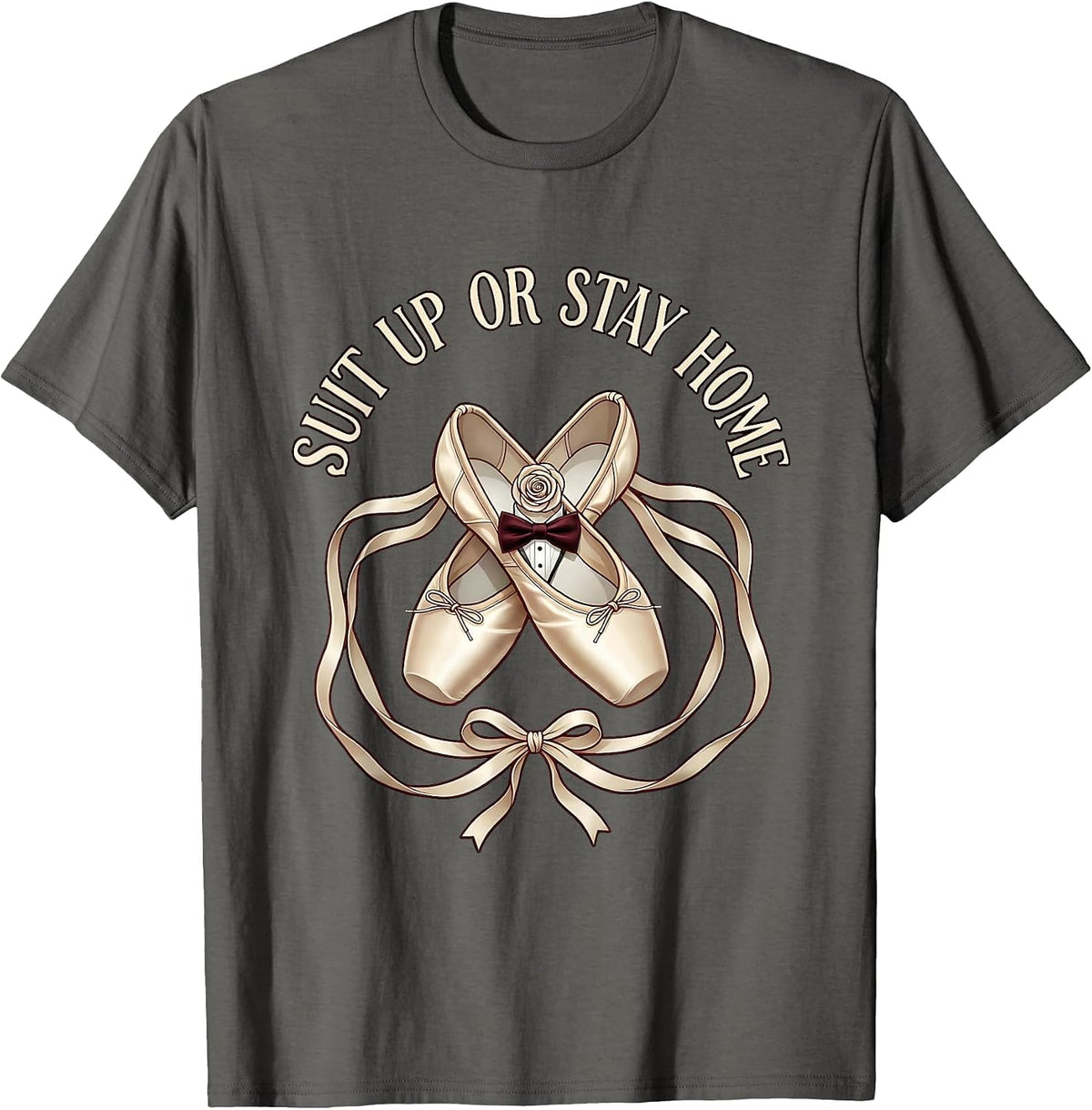Suit Up or Stay Home Tuxedo Graphic Design T-Shirt - Asphalt Grey