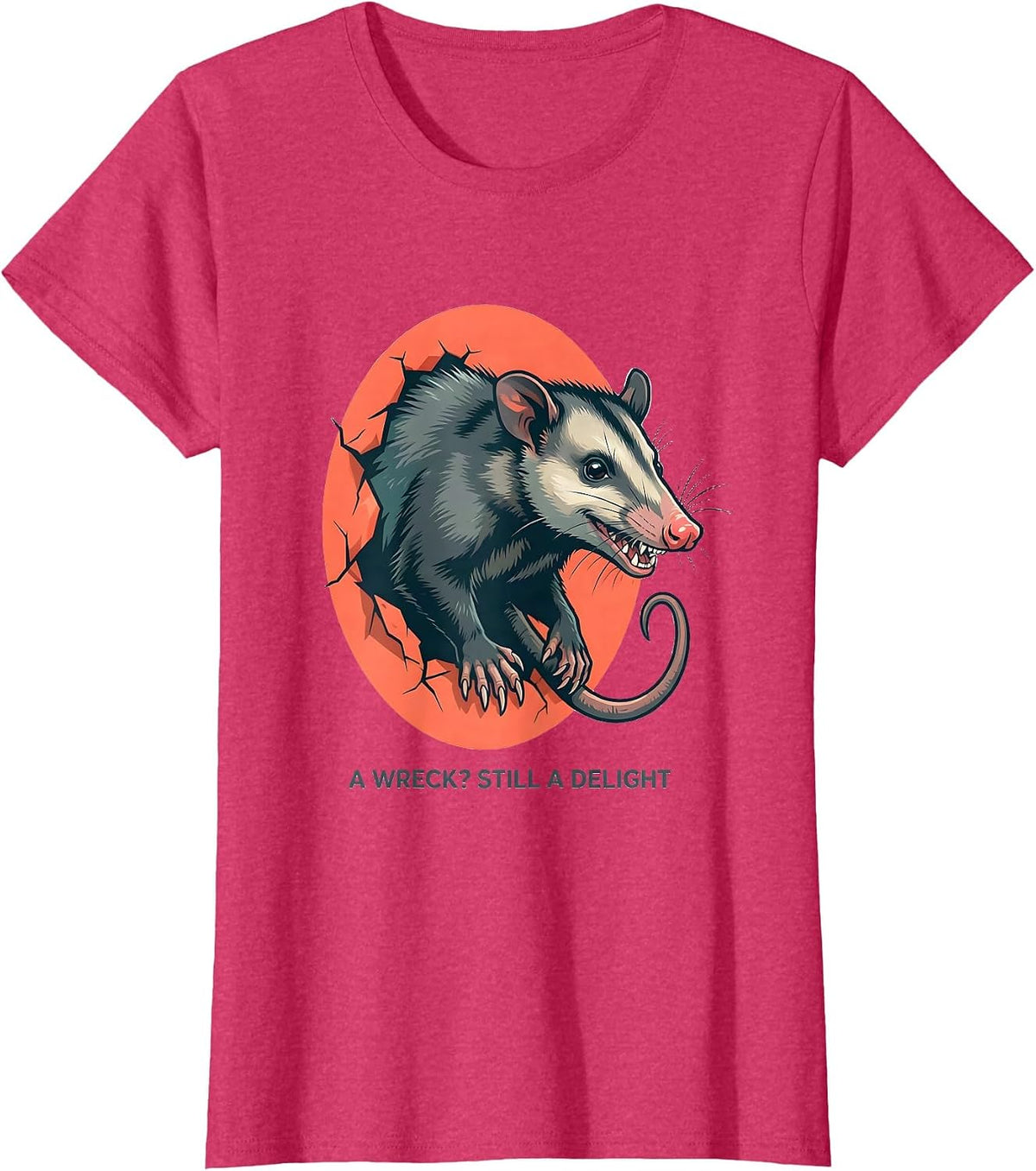 Women's A Wreck? Still A Delight Funny Opossum Animal Meme Humor T-Shirt - Red Heather