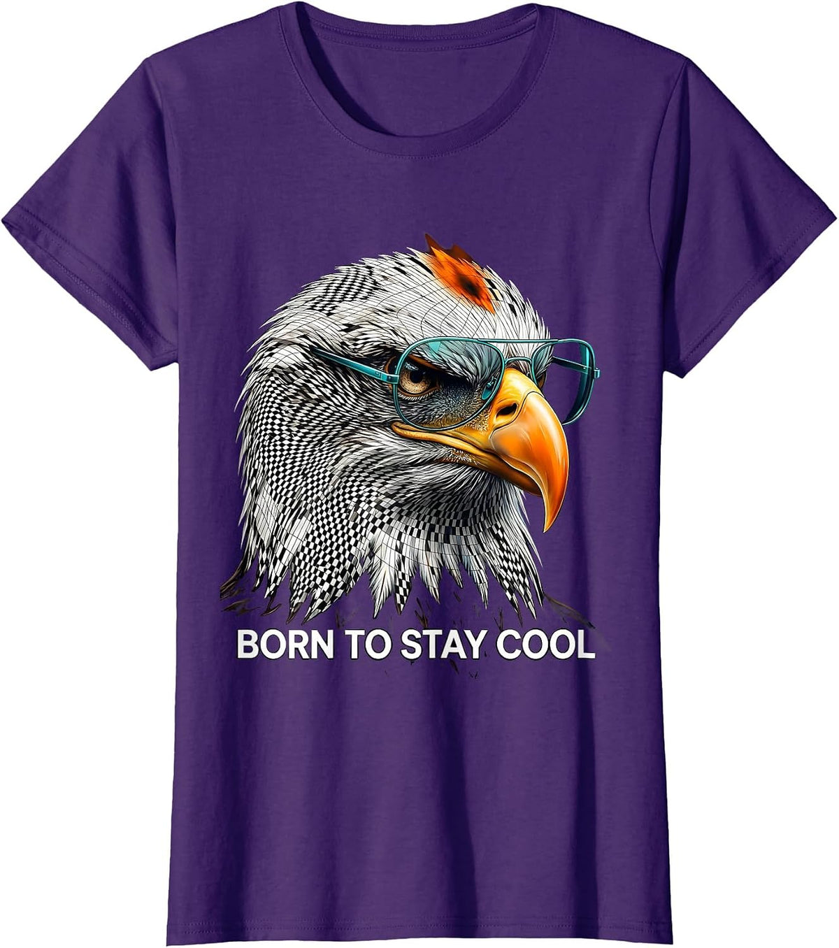 Women's Born To Stay Cool Op Art Moiré Eagle Pride Wildlife Lover T-Shirt - Purple