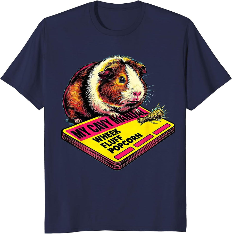 My Cavy Manual Wheek Fluff Popcorn Funny Guinea Pig Lover T-Shirt - Navy Blue