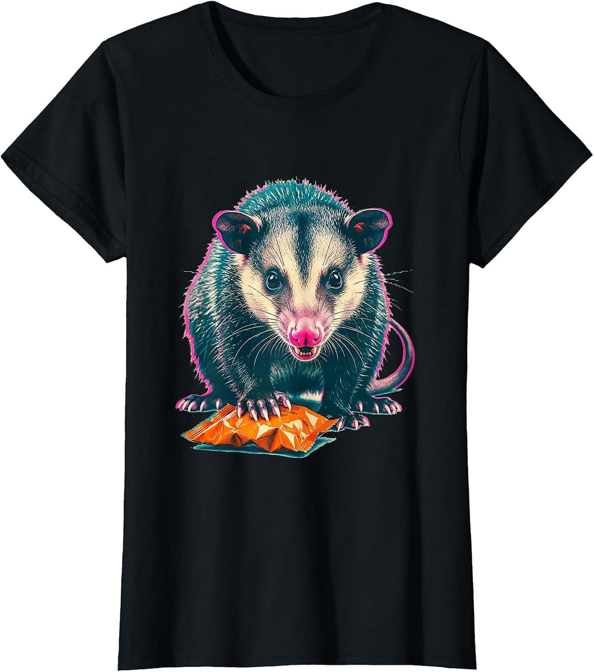Low Crouching Opossum Risograph Funny Animal Meme T-Shirt - Black