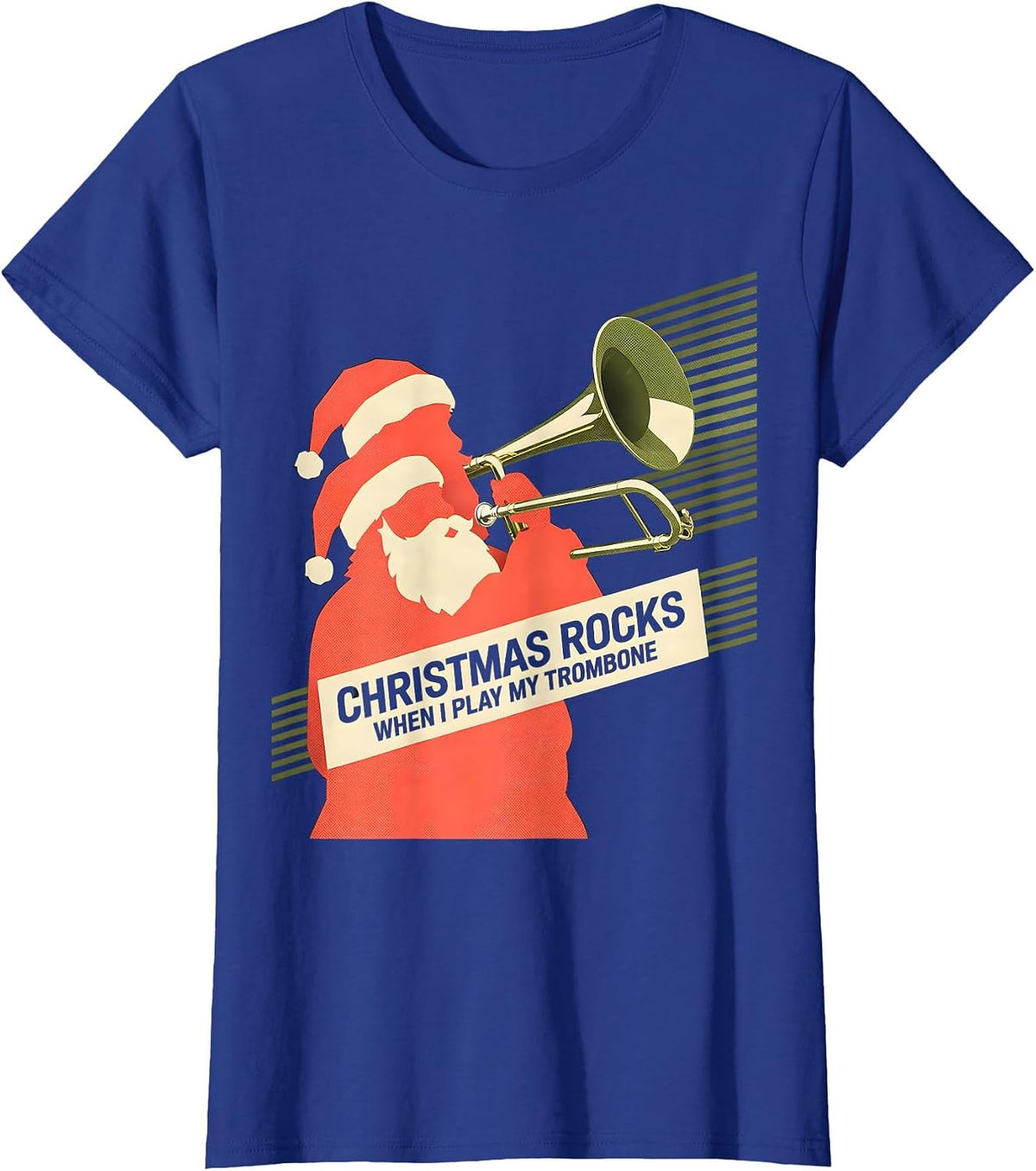 Women's Christmas Rocks When I Play My Trombone Trombone Player T-Shirt - Royal Blue