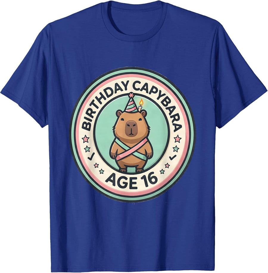 Birthday Capybara Age 16 Kawaii Girl Cute Animal Lover T-Shirt - Royal Blue