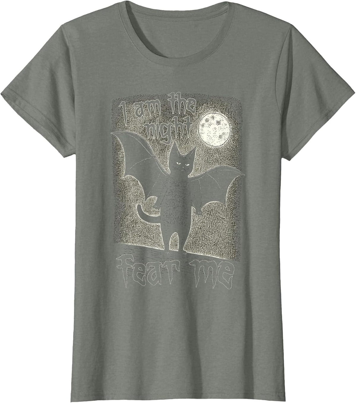 I Am The Night Fear Me Cute Black Cat Bat Punk Goth Grunge T-Shirt - Olive Heather