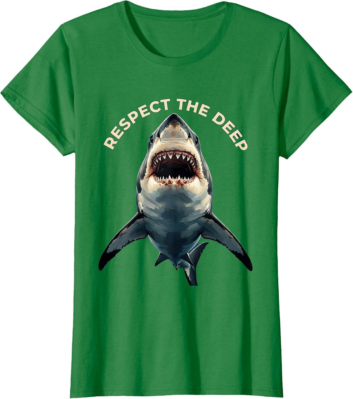 Women's Respect the Deep Shark Ocean Design T-Shirt - Kelly Green