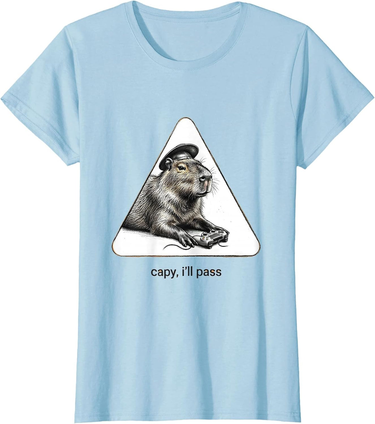 capy i'll pass Funny Capybara Gamer Meme Video Games T-Shirt - Baby Blue
