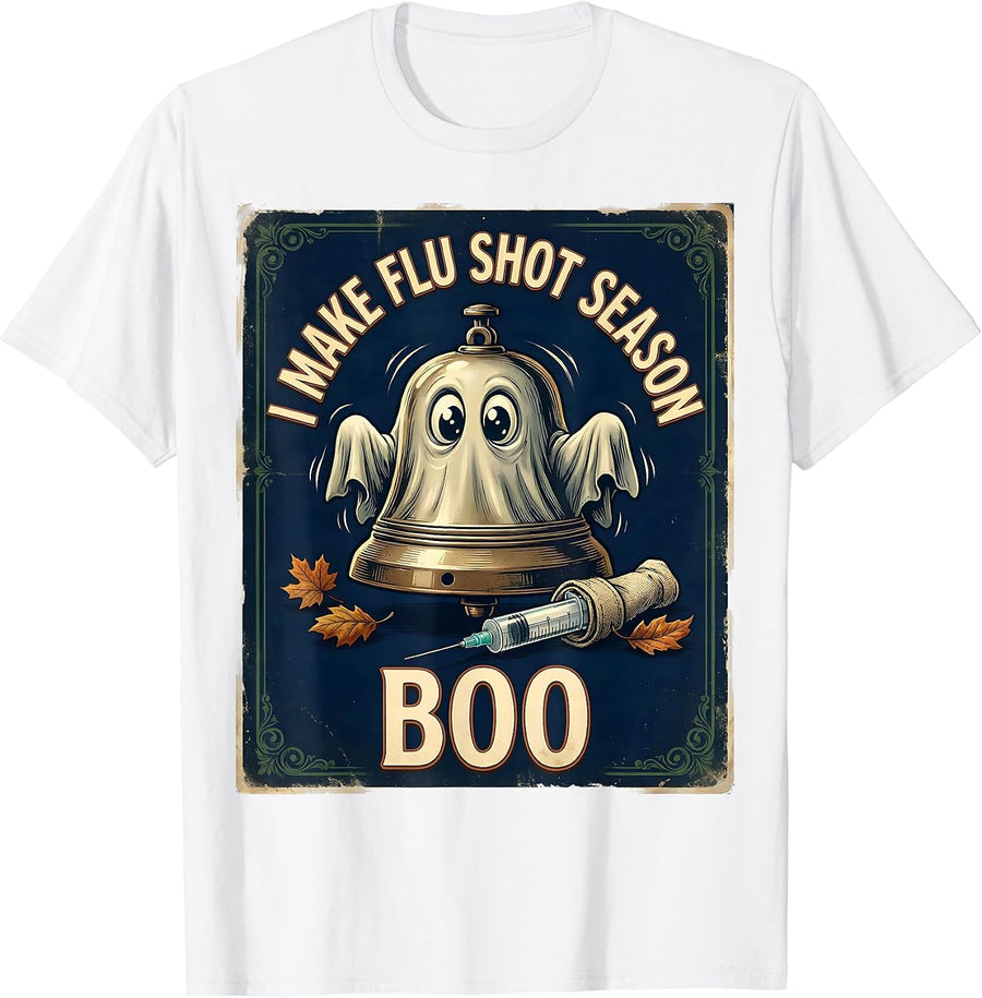 Men's I Make Flu Shot Season Boo Vintage Halloween Nurse Ghost T-Shirt - White