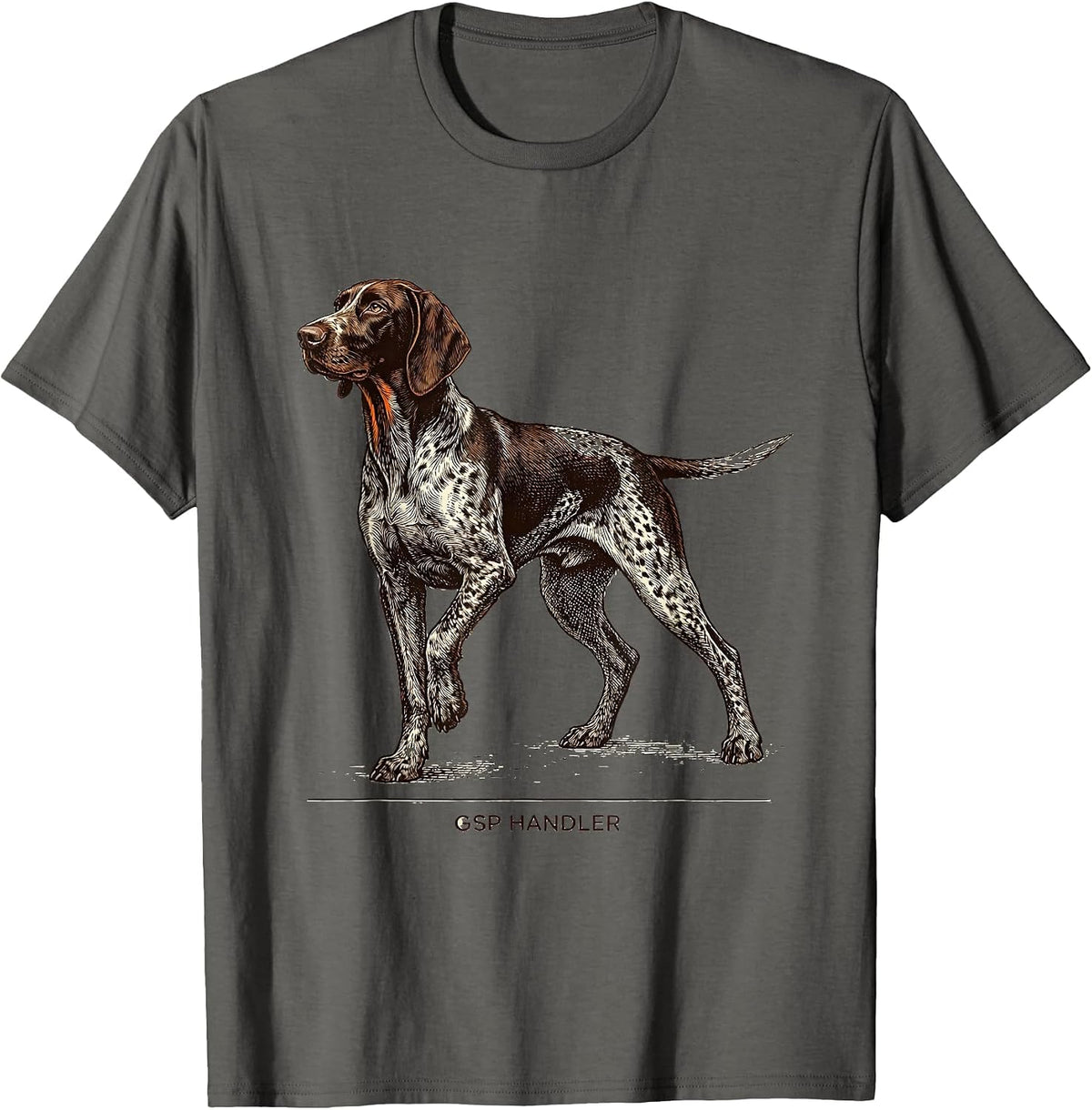 GSP Handler Crosshatch Etching German Shorthaired Pointer T-Shirt - Asphalt Grey