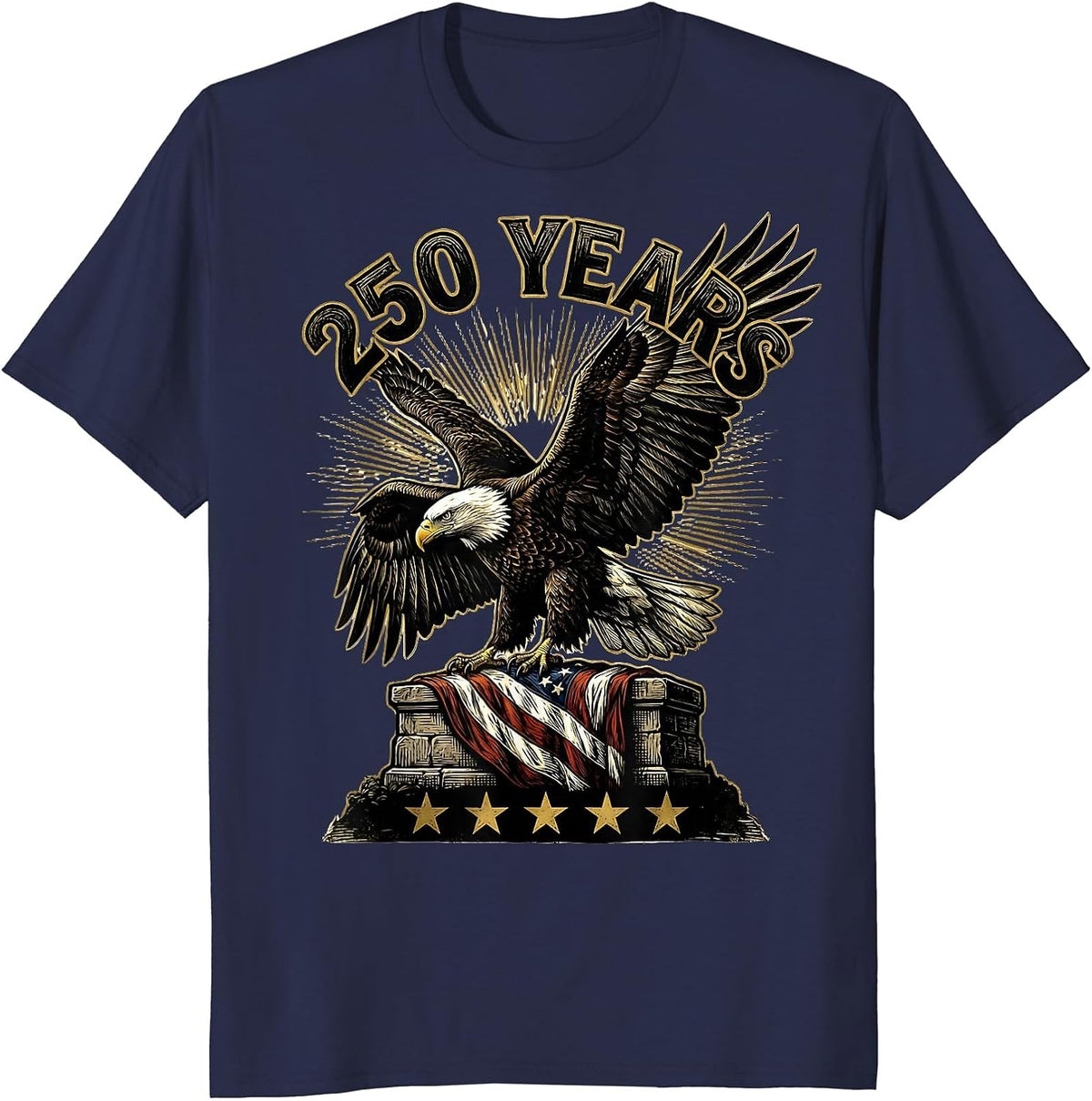 Men's 250 Years Patriotic Eagle and Flag 250th Anniversary USA T-Shirt - Navy Blue