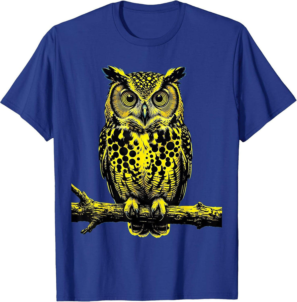 Spotted Owl on Branch Polka Dot Nature Design T-Shirt - Royal Blue