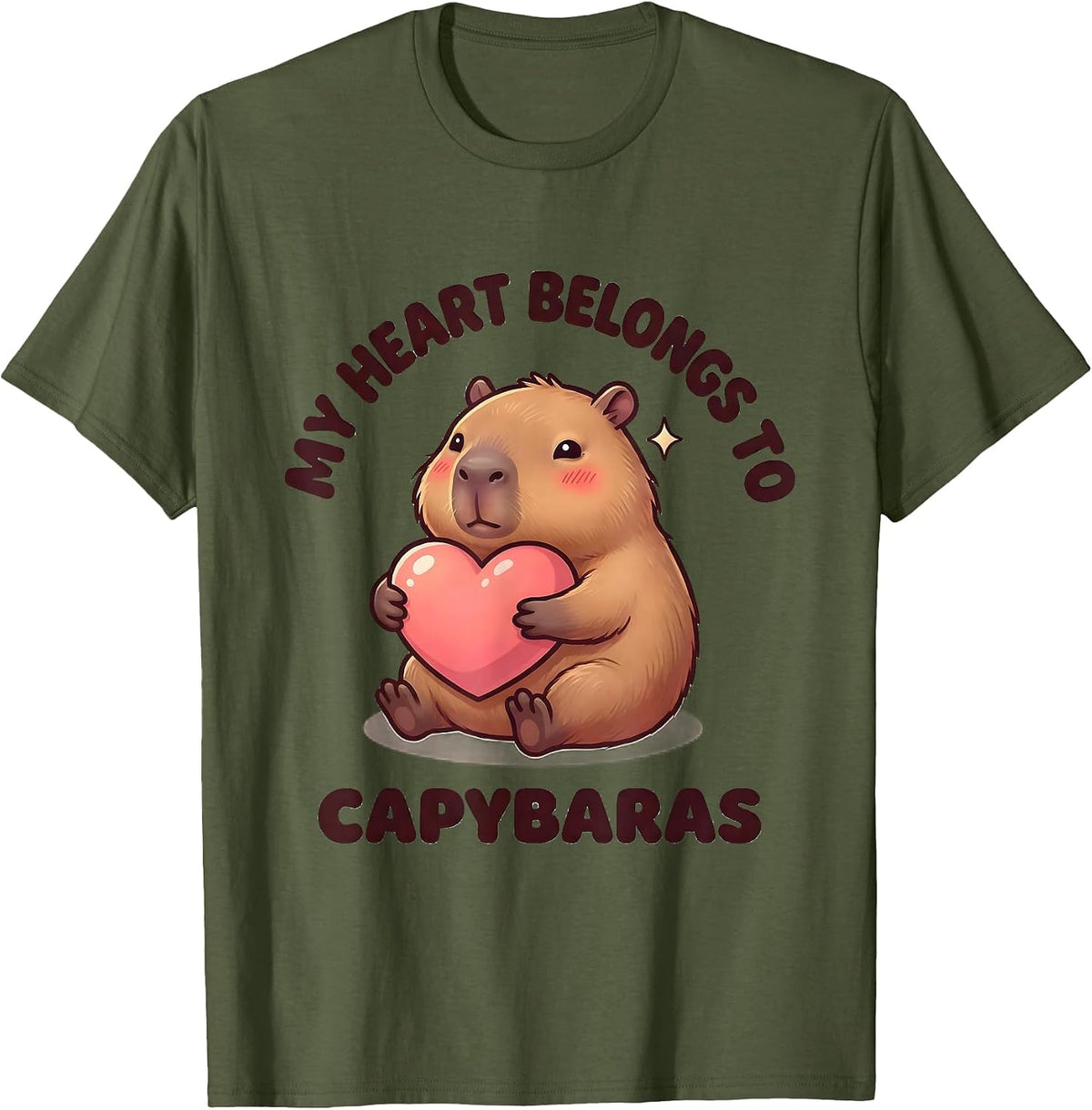 Men's My Heart Belongs To Capybaras Cute Kawaii Gamer Humor T-Shirt - Olive Green
