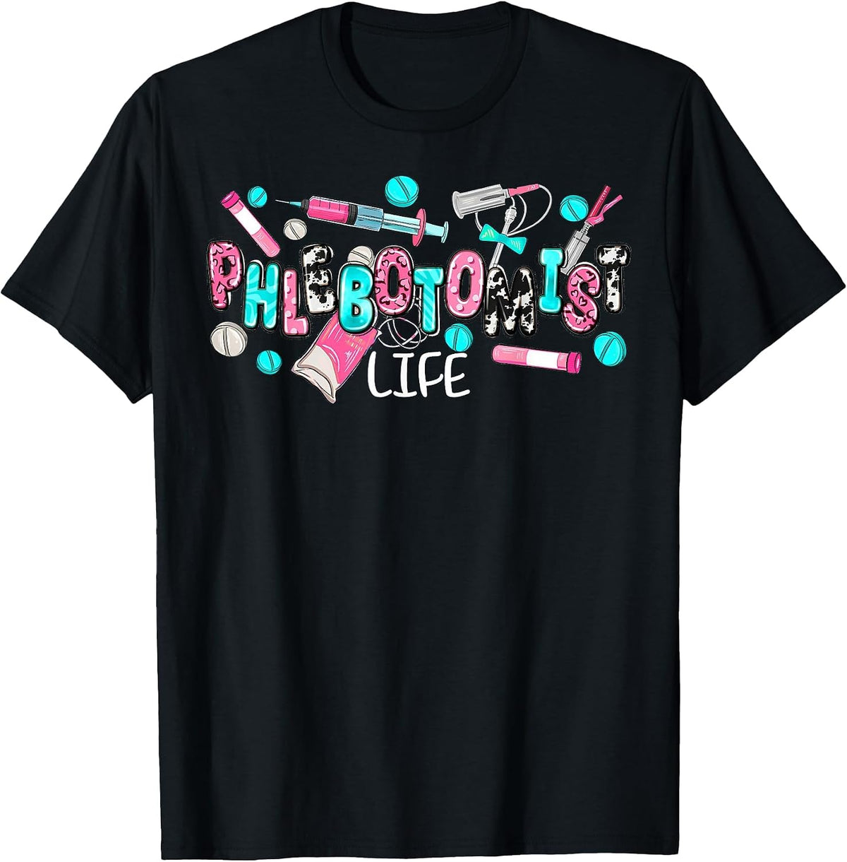 Phlebotomist Life Leopard Coquette Phlebotomy Women Nurse T-Shirt - Black