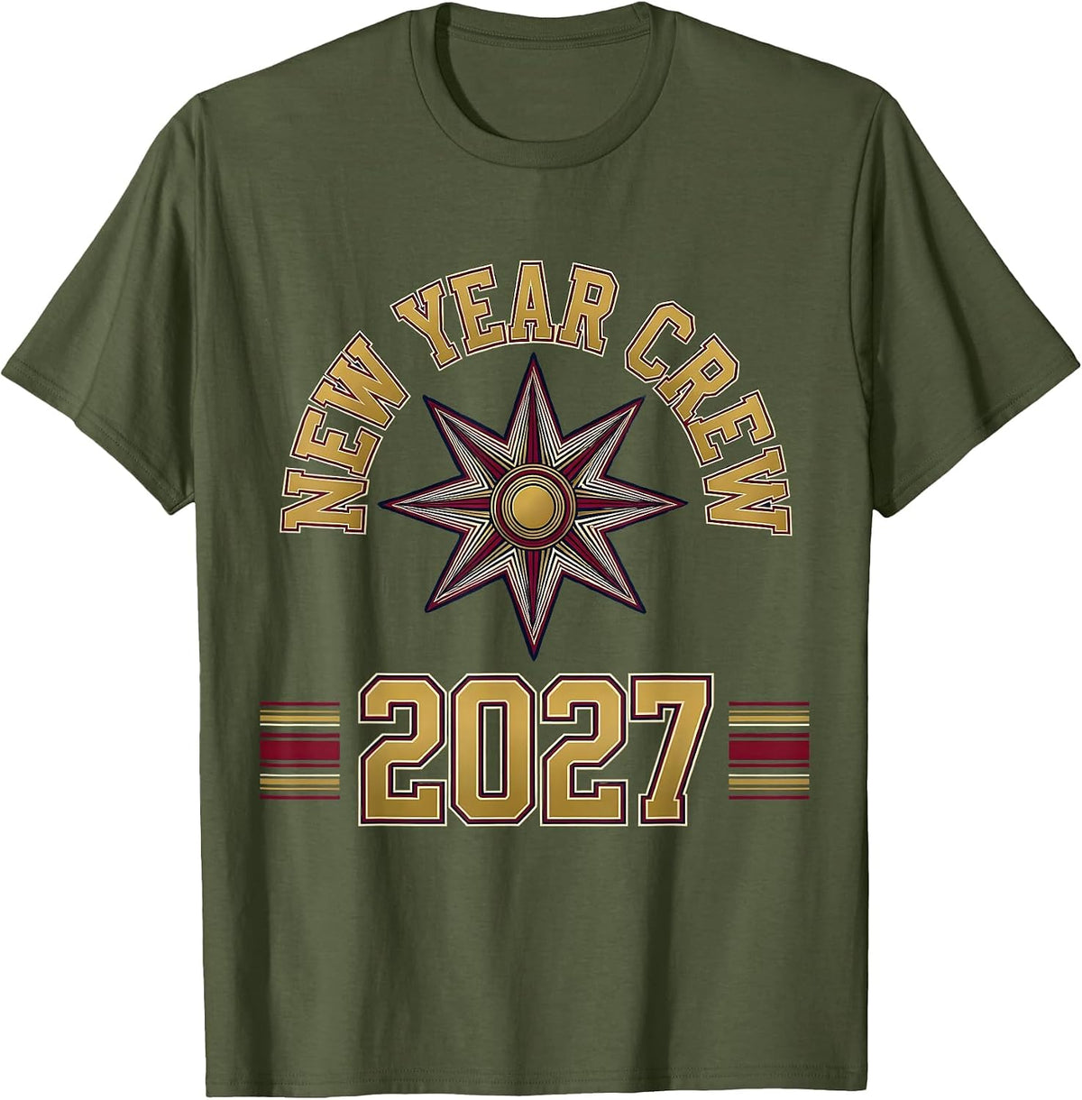 New Year Crew 2027 Sports Family Party Celebration T-Shirt - Olive Green