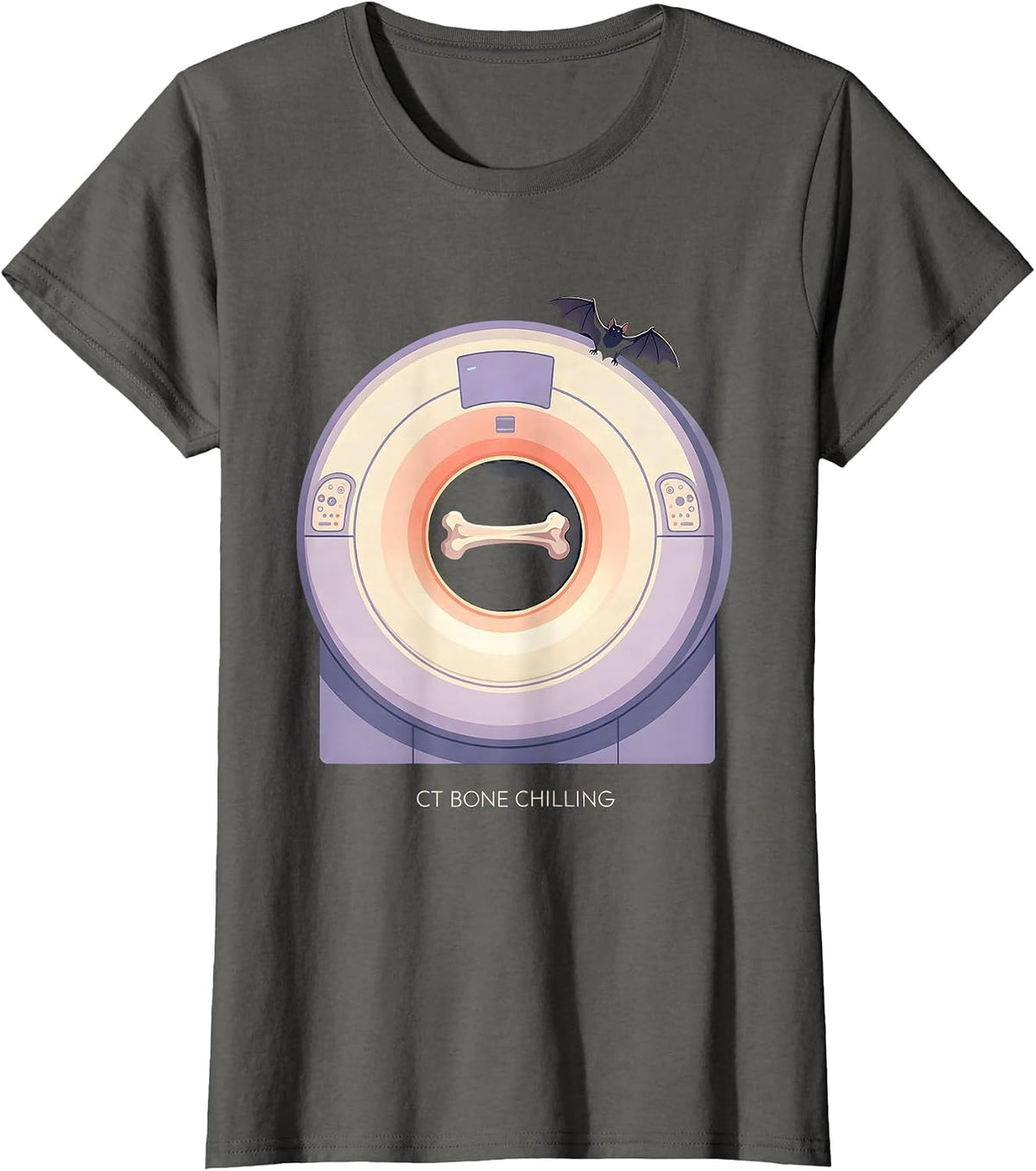 Women's CT Bone Chilling Funny CT Tech Halloween Radiology Humor T-Shirt - Asphalt Grey