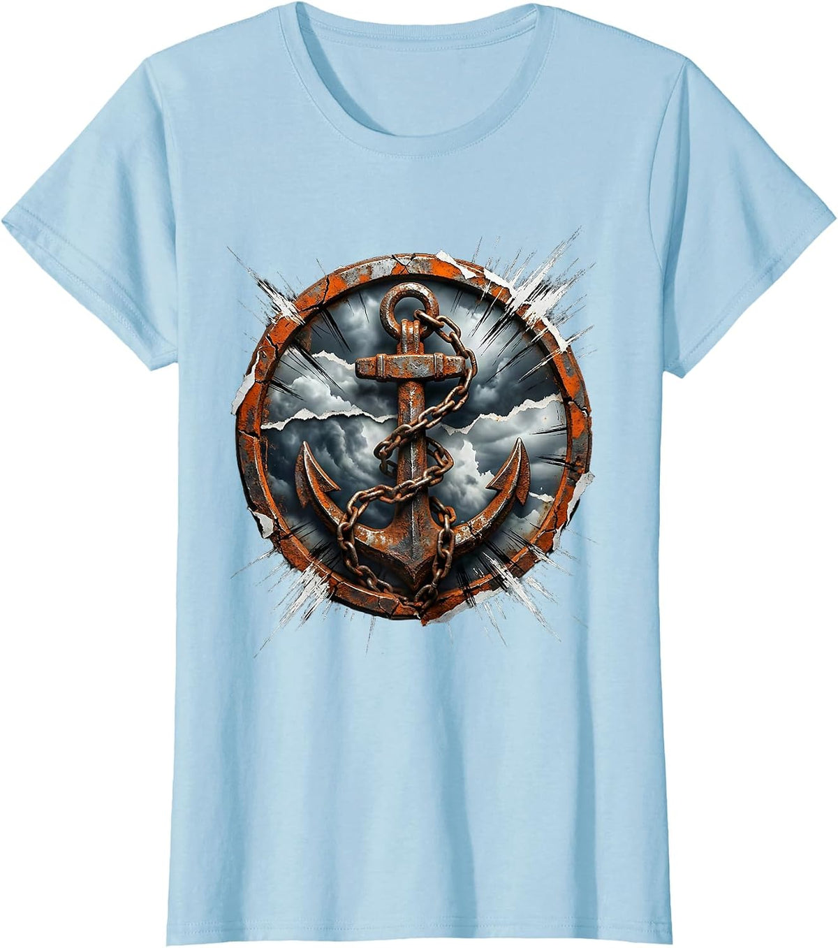 Women's Rusted Anchor Sinking Through Storm Clouds T-Shirt - Baby Blue