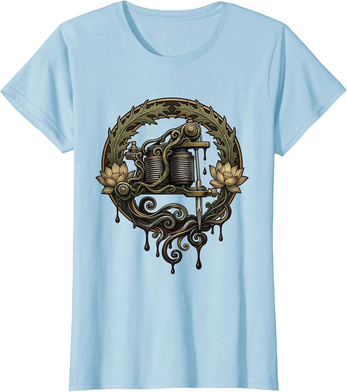 Women's Tattoo Machine Dripping Ink Graphic Design T-Shirt - Baby Blue