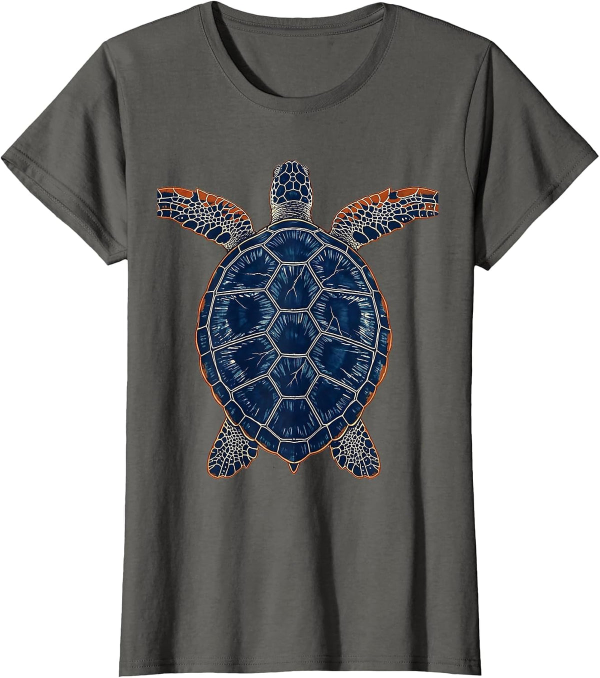 Women's Turtle Pushing Against Current Underwater Art T-Shirt - Asphalt Grey