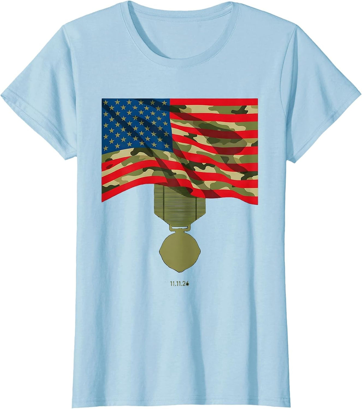 11.11.26 Distressed Military Patriotic Veteran Gift T-Shirt - Baby Blue