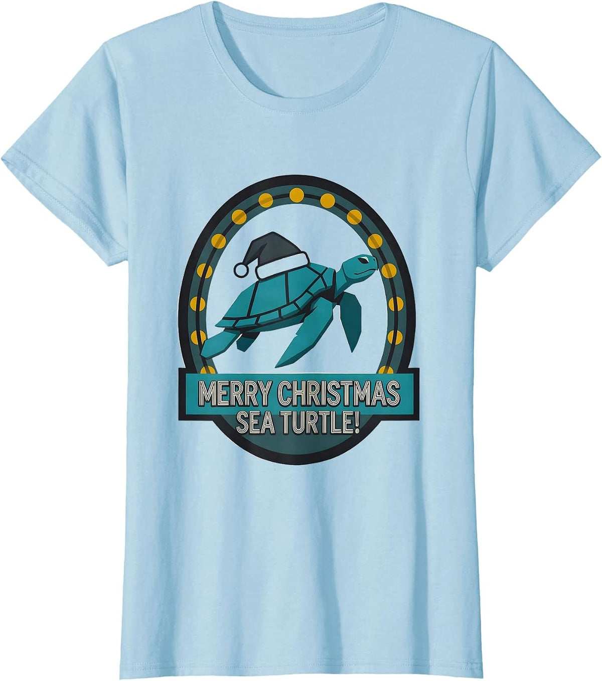 Merry Christmas Sea Turtle Midcentury Modern Ugly Christmas T-Shirt - Baby Blue