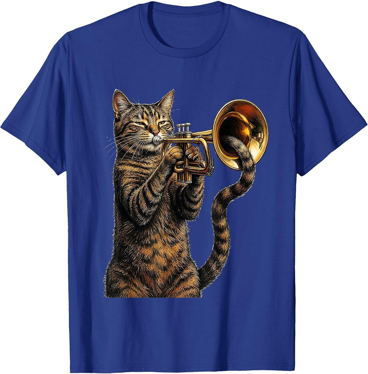 Men's Trumpet Cat Jazz Musician Funny Rock And Roll T-Shirt - Royal Blue