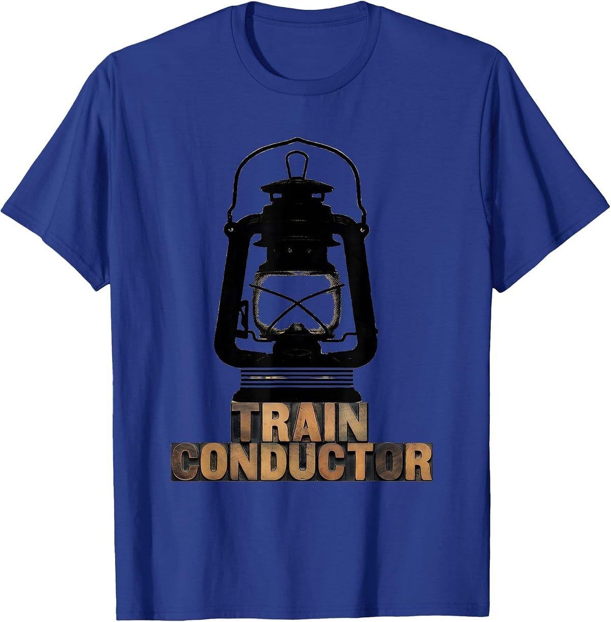 Train Conductor Wood Type Letterpress Halloween Costume T-Shirt - Royal Blue