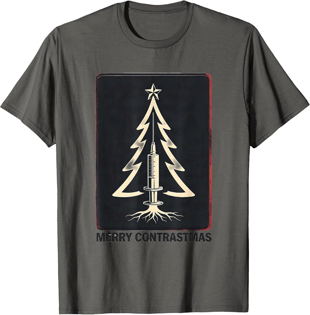 Men's Merry Contrastmas Radiology Tech Christmas Skeleton Humor T-Shirt - Asphalt Grey