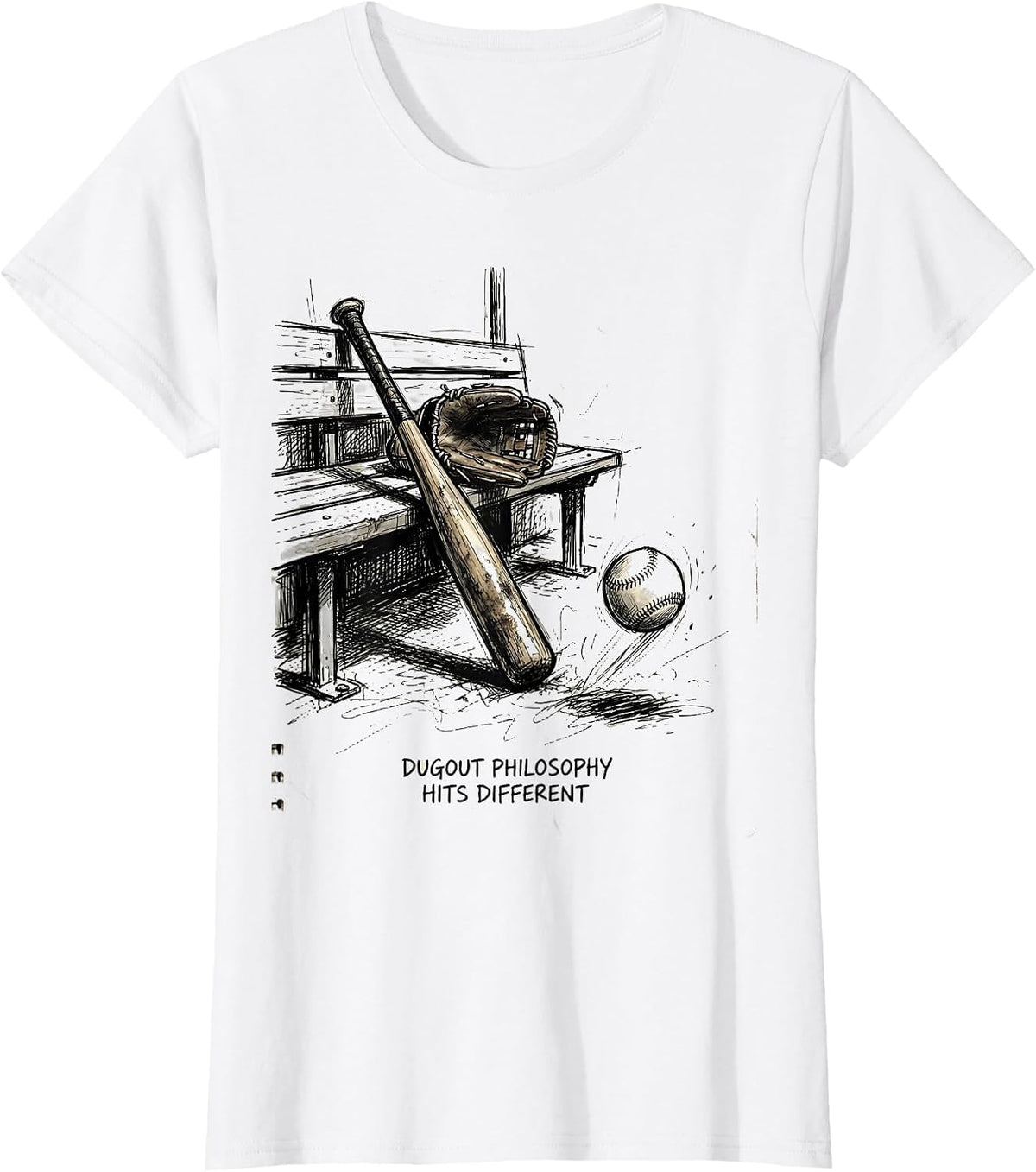 Dugout Philosophy Hits Different Baseball Design T-Shirt - White